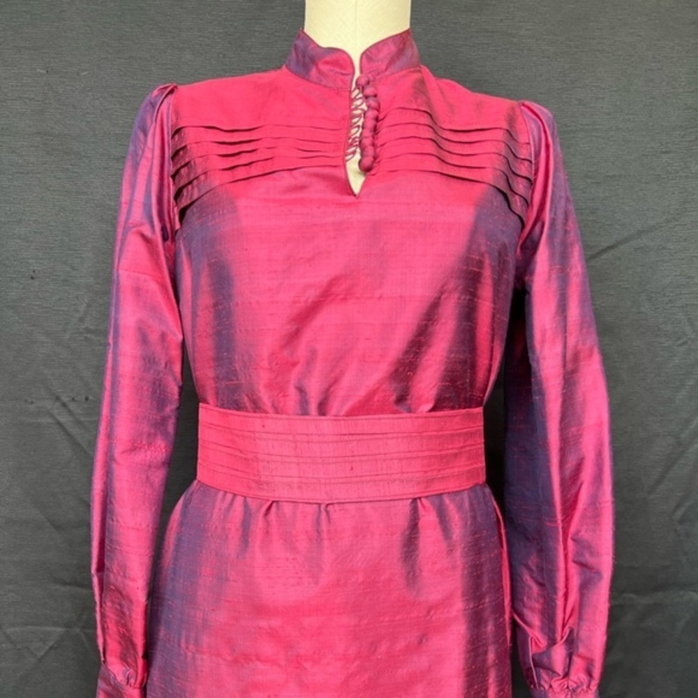 Vintage Betty Thai Silk Bangkok Thailand Fuchsia Purple Belted Dress XS S